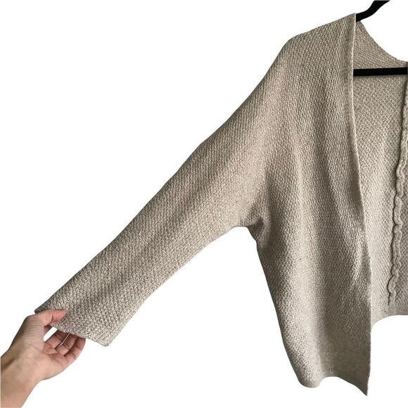 MADE IN ITALY Wool Open Cardigan Sweater Dolman Sleeves Tan One Size - Picture 6 of 9